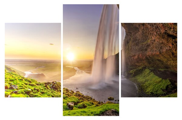 Obraz - Seljalandsfoss spoza vnútra jaskyne (90x60 cm)