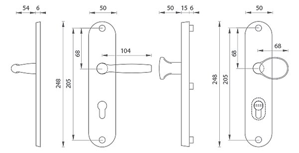 Spevnené kovanie MP STANDARD (F4 - Bronz elox), kľučka-kľučka, Otvor na cylidrickou vložku, MP F4 - Bronz elox, 72 mm