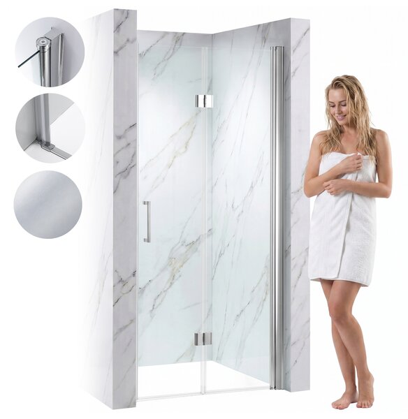 BPS-koupelny Zalamovacie otváracie sprchové dvere KZ26B 90 chrom/transparent pre inštaláciu do niky - bez vaničky