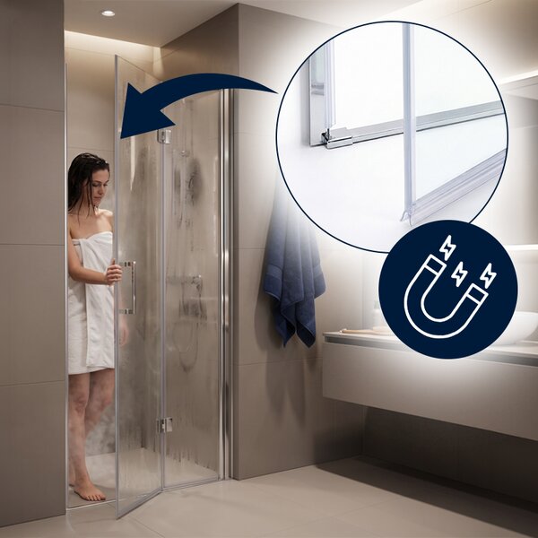 BPS-koupelny Zalamovacie otváracie sprchové dvere KZ26B 90 chrom/transparent pre inštaláciu do niky - bez vaničky