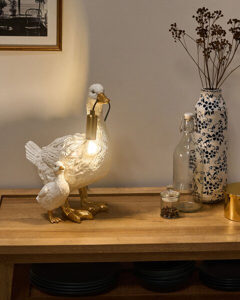 Stolná lampa biela umelá živica zvierací motív nočná lampa v tvare kačky moderný glamour štýl obývacia izba spálňa