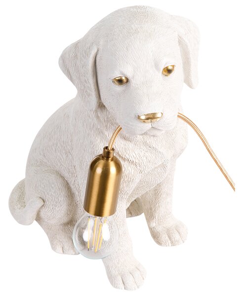 Stolná lampa biela umelá živica zvierací motív nočná lampa na čítanie v tvare šteniatka labradora obývacia izba spálňa glamour štýl