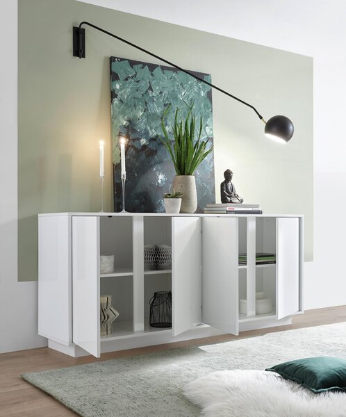 ŠIROKÁ KOMODA, biela s vysokým leskom, 180/79/43 cm MID.YOU - Komody, Online Only
