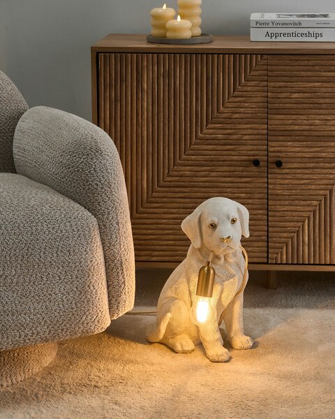 Stolná lampa biela umelá živica zvierací motív nočná lampa na čítanie v tvare šteniatka labradora obývacia izba spálňa glamour štýl