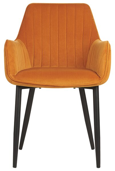 Sada 2 jedálenských stoličiek oranžová zamatová opierky rúk čierne kovové nohy retro glamour