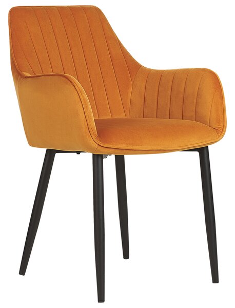 Sada 2 jedálenských stoličiek oranžová zamatová opierky rúk čierne kovové nohy retro glamour