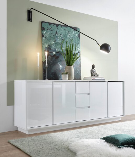 ŠIROKÁ KOMODA, biela s vysokým leskom, 210/79/43 cm MID.YOU - Komody, Online Only
