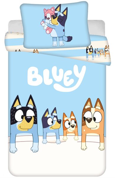 Obliečky do detskej postieľky Bluey - motív Rodinka pod dekou - 100% bavlna - 100x135 cm + 40x60 cm