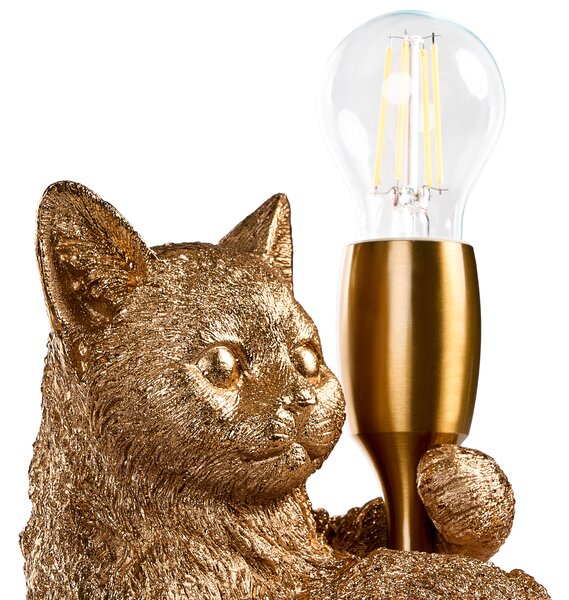 Stolná lampa zlatá umelá živica zvierací motív nočná lampa na čítanie v tvare mačiatka obývacia izba spálňa glamour štýl
