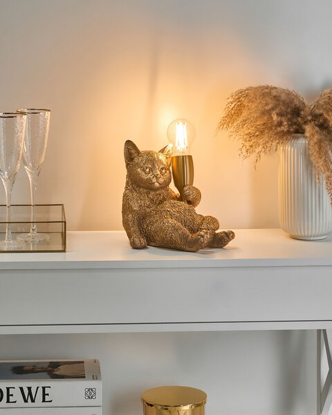 Stolná lampa zlatá umelá živica zvierací motív nočná lampa na čítanie v tvare mačiatka obývacia izba spálňa glamour štýl