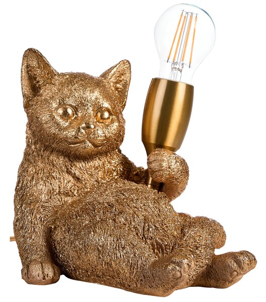 Stolná lampa zlatá umelá živica zvierací motív nočná lampa na čítanie v tvare mačiatka obývacia izba spálňa glamour štýl