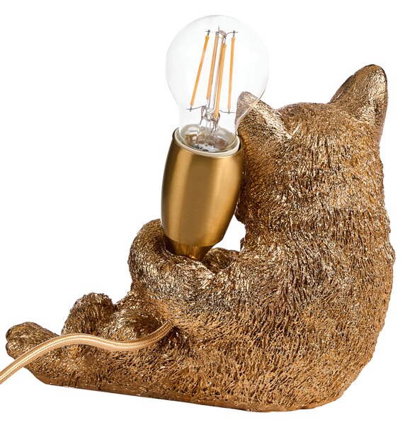 Stolná lampa zlatá umelá živica zvierací motív nočná lampa na čítanie v tvare mačiatka obývacia izba spálňa glamour štýl