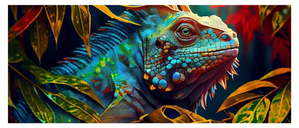 Obraz - Farebný leguán (120x50 cm)