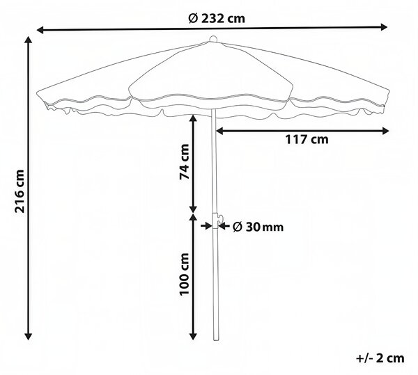 Záhradný slnečník béžový tkanina ⌀ 232 cm oceľová tyč efekt dreva štýlový moderný exteriér