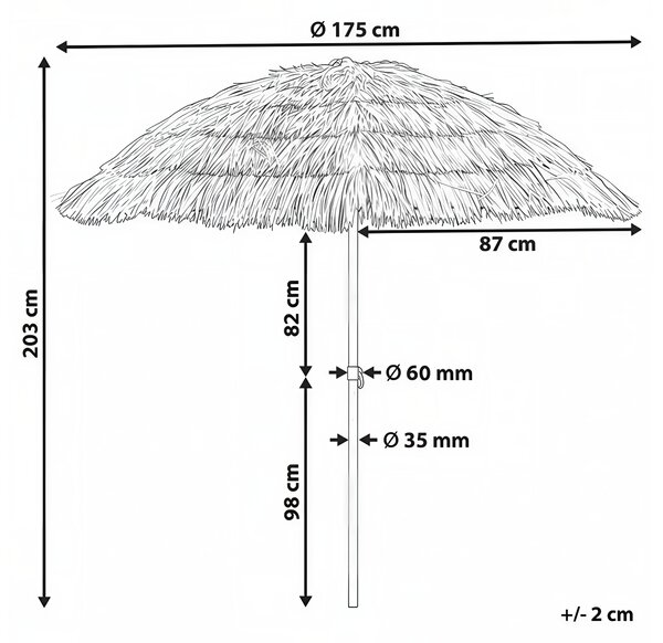 Záhradný slnečník prírodný tkanina ⌀ 175 cm slamený vzhľad oceľová tyč efekt dreva štýlový moderný exteriér