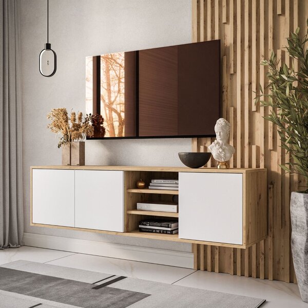 TV STOLÍK ALWIN DUB ARTISAN BIELY 156 cm