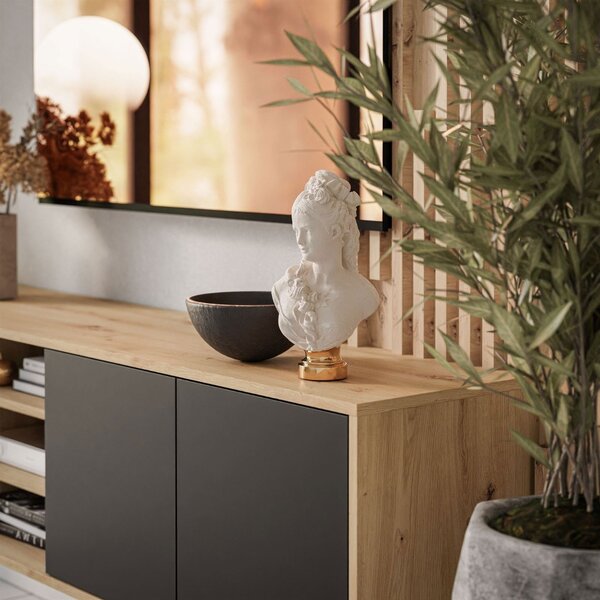 TV STOLÍK ALWIN DUB ARTISAN ČIERNY 156 cm