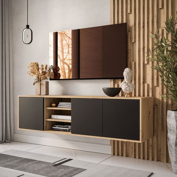 TV STOLÍK ALWIN DUB ARTISAN ČIERNY 156 cm