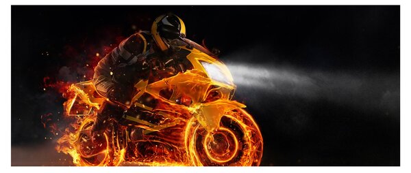 Obraz - Motorkár s plameňmi (120x50 cm)