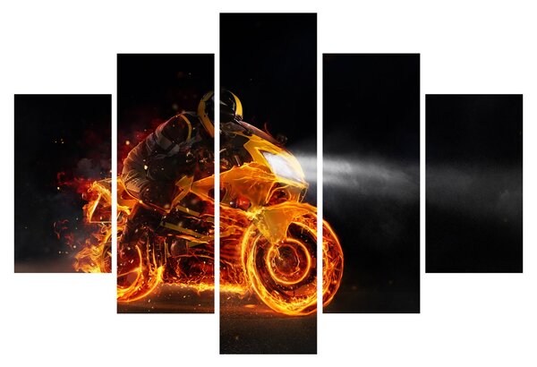 Obraz - Motorkár s plameňmi (150x105 cm)