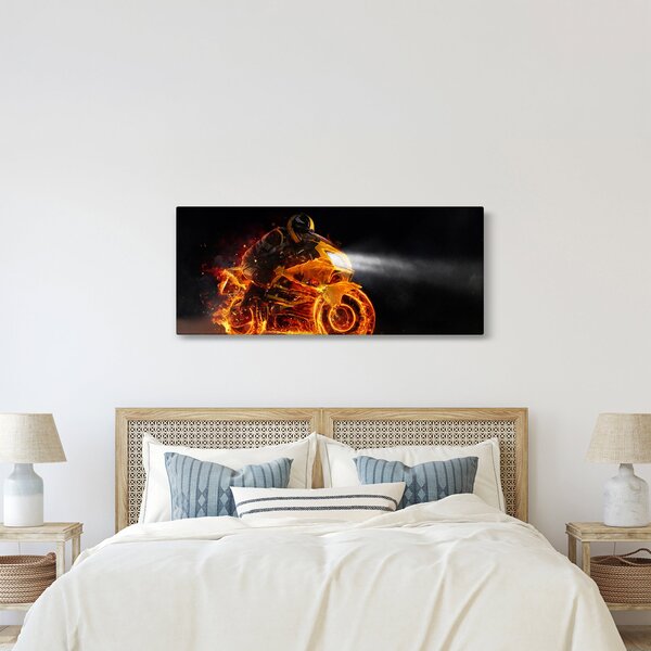 Obraz - Motorkár s plameňmi (120x50 cm)