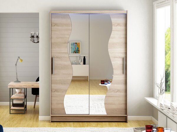 Mirjan24 Šatníková skriňa so zrkadom Ada S, Farby: sonoma, Osvetlenie: osvetlenie LED RGB - farebné 5902928931464