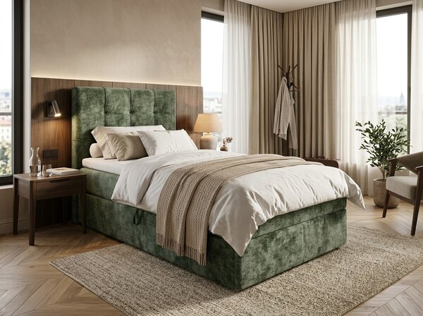 Čalúnená posteľ boxspring DIRELIS VIBE 90x200 cm tmavozelená Matrac: Matrac Bonell pružinový