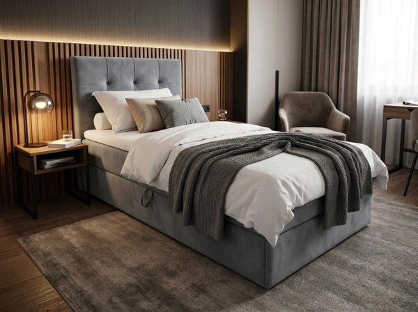 Čalúnená posteľ boxspring DIRELIS TRINITY 90x200 cm sivá Matrac: Matrac Bonell pružinový