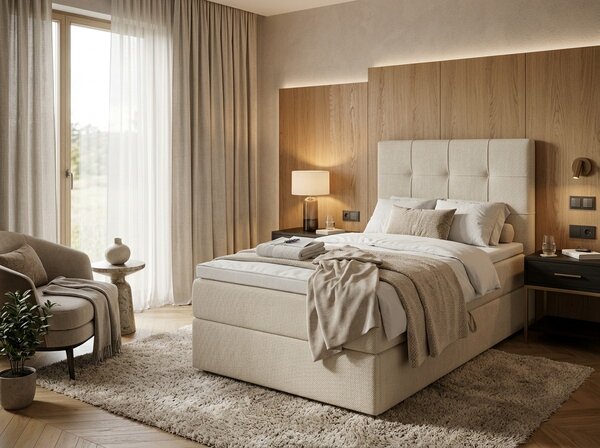 Čalúnená posteľ boxspring DIRELIS VIBE 90x200 cm krémová Matrac: Matrac Bonell pružinový
