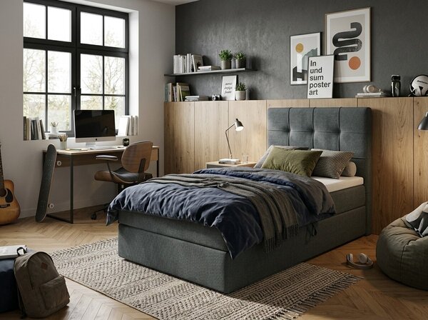 Čalúnená posteľ boxspring DIRELIS VIBE 90x200 cm tmavosivá Matrac: Matrac Bonell pružinový