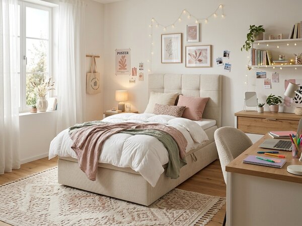 Čalúnená posteľ boxspring DIRELIS VIBE 90x200 cm krémová Matrac: Matrac Bonell pružinový