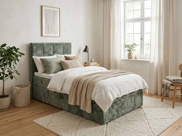 Čalúnená posteľ boxspring DIRELIS VIBE 90x200 cm tmavozelená Matrac: Matrac Bonell pružinový