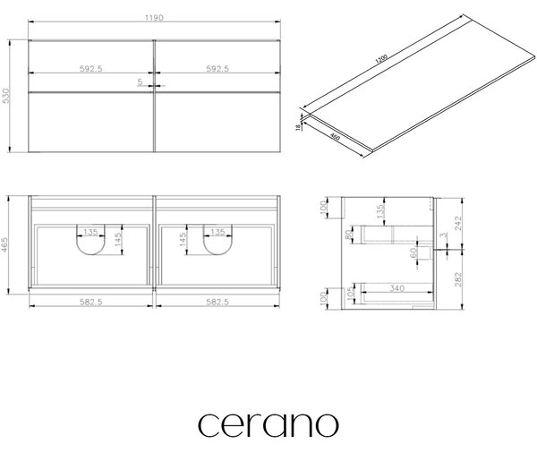 CERANO - Kúpeľňová skrinka Velora - dub medový, úchytka zlatá + doska pod umývadlo Navira Slim - 18 mm - 120x54, 8x46, 5 cm