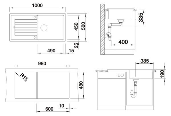 Blanco Zia XL 6 S, silgranitový drez 1000x500x190 mm, 1-komorový, čierna, BLA-526024
