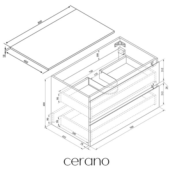 CERANO - Kúpeľňová skrinka Carole + doska pod umývadlo Navira Slim - 18 mm - dub medový - 80x49, 8x46 cm