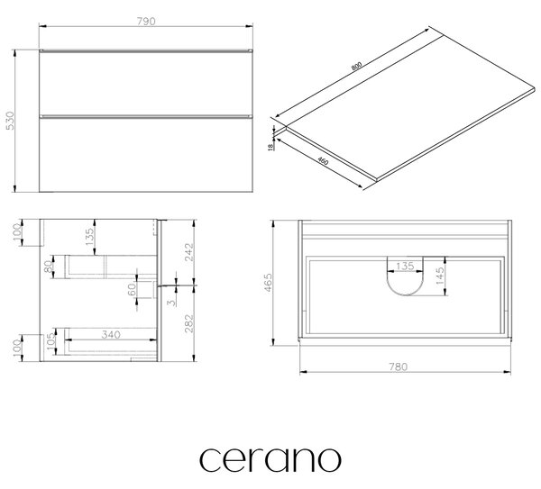 CERANO - Kúpeľňová skrinka Velora - dub medový, úchytka chrómová + doska pod umývadlo Navira Slim - 18 mm - 80x54, 8x46, 5 cm