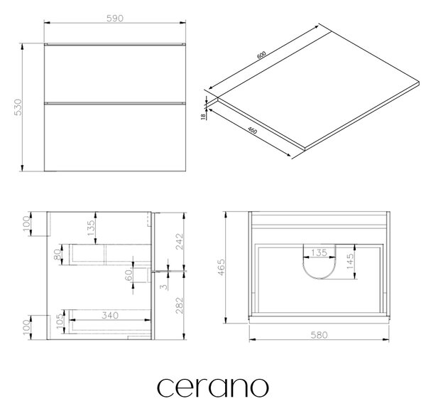 CERANO - Kúpeľňová skrinka Velora - dub medový, úchytka chrómová + doska pod umývadlo Navira Slim - 18 mm - 60x54, 8x46, 5 cm