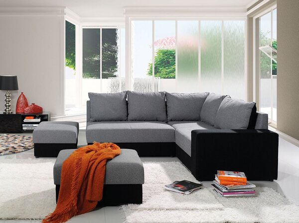 Mirjan24 Rohová sedacia súprava Ageo, Dostupné poťahy: Ekokoža Soft 017 (biela) + Kronos 22, Strana: pravá, Taburetka: nie 5902928172164