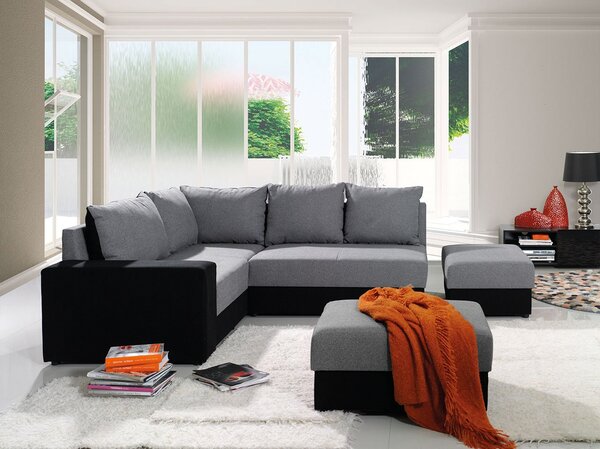Mirjan24 Rohová sedacia súprava Ageo, Dostupné poťahy: Ekokoža Soft 017 (biela) + Kronos 22, Strana: pravá, Taburetka: nie 5902928172164