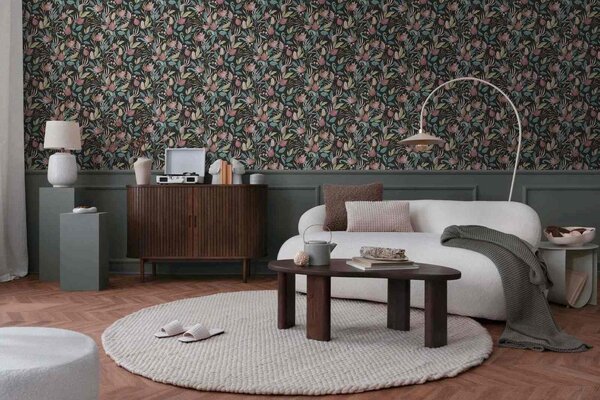 A.S. Création | Vliesová tapeta na stenu COSMO Living 79062-2 | 0,53 x 10,05 m | čierna, vínová, ružová, vining ivy, žltá