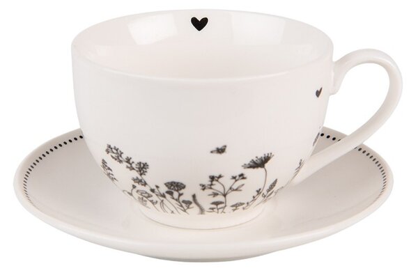 Porcelánová šálka s tanierikom s kvetinami Flora And Fauna - 12*9*6cm / 200ml - Clayre & Eef
