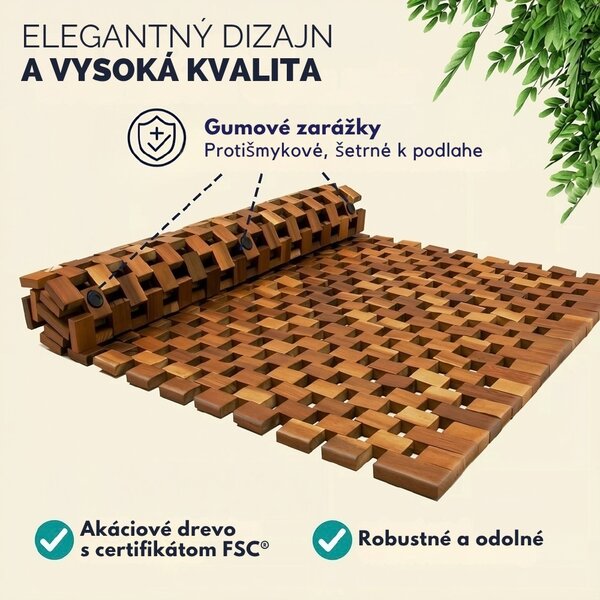 Kúpeľňová predložka CUBE, akáciové drevo 80x50x1cm, hnedá Casaria