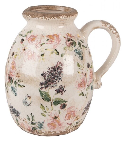 Béžový keramický dekoratívny džbán s ružami Rosina M - 17*13*18 cm - Clayre & Eef