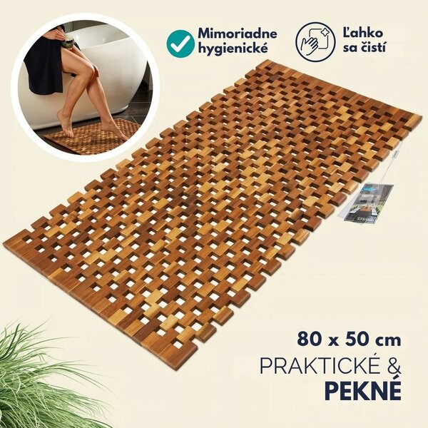 Kúpeľňová predložka CUBE, akáciové drevo 80x50x1cm, hnedá Casaria