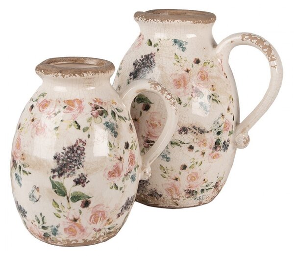 Béžový keramický dekoratívny džbán s ružami Rosina L - 20*16*22 cm - Clayre & Eef