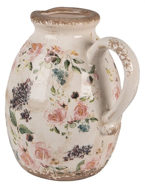 Béžový keramický dekoratívny džbán s ružami Rosina M - 17*13*18 cm - Clayre & Eef