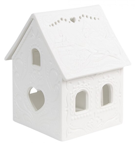 Biely porcelánový svietnik chalúpka House Fairy - 7*6*9 cm - Clayre & Eef