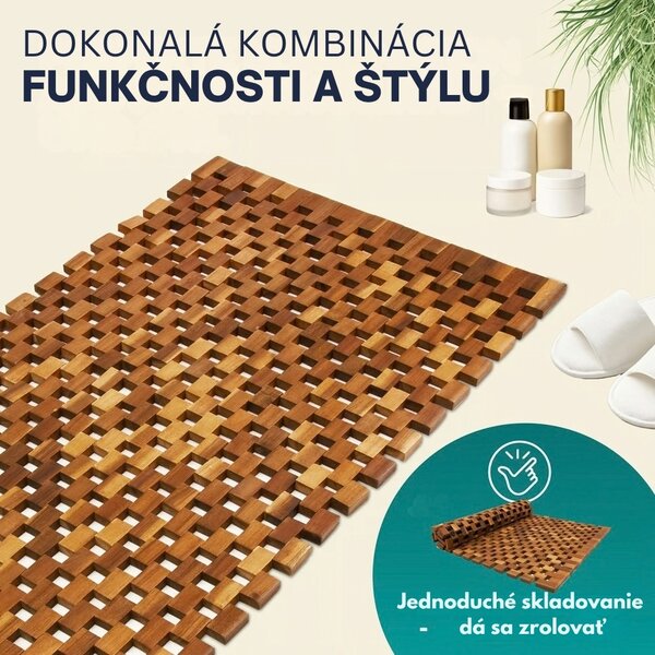 Kúpeľňová predložka CUBE, akáciové drevo 80x50x1cm, hnedá Casaria