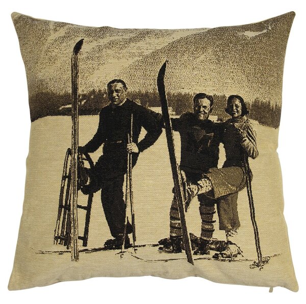 Gobelínový retro vankúš s lyžiarmi a dobovými lyžami Ski club - 45*15*46cm - Mars & More