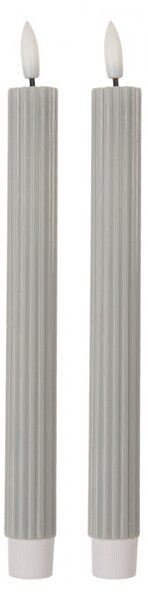 Set 2ks úzka šedá sviečka s vrúbkovaním Led Candle - Ø 2*25 cm / 2*AAA - Clayre & Eef
